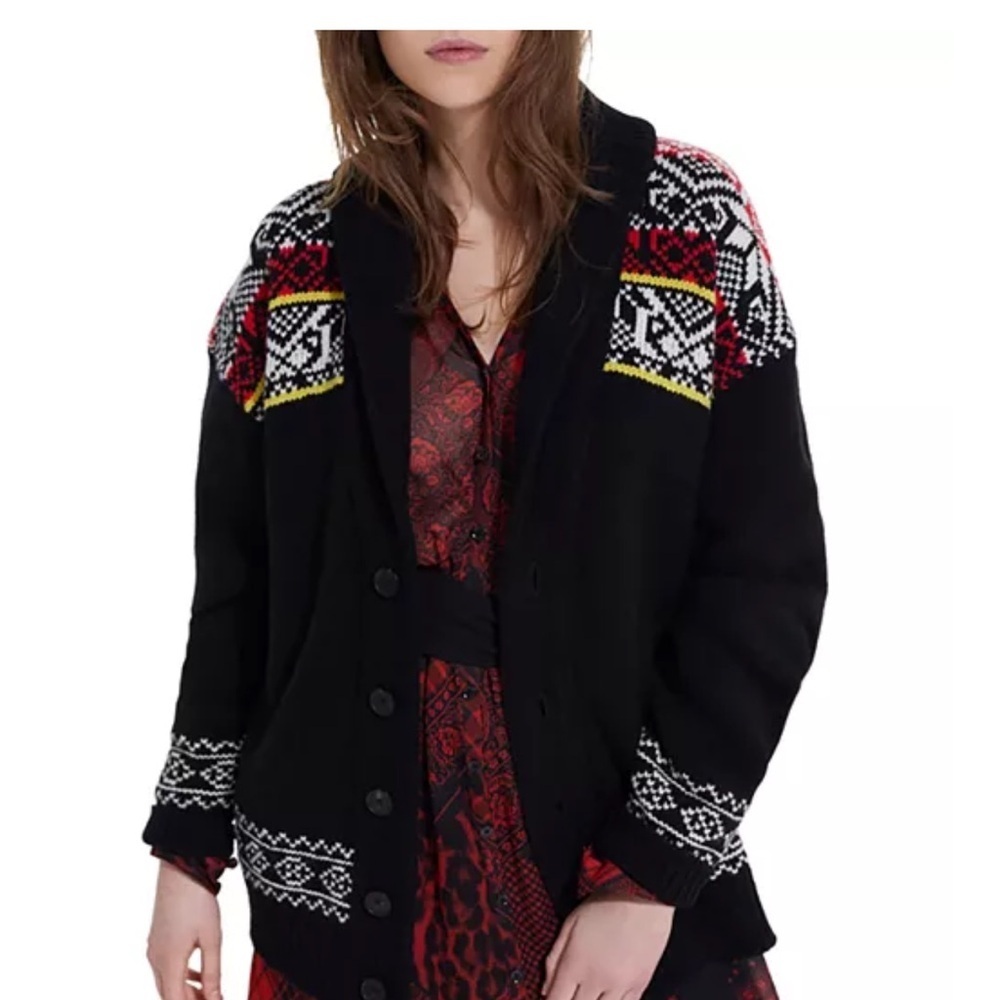 The Kooples Merino Wool Jacquard Classic Fit Shawl Collar Cardigan Size XS - Picture 7 of 11